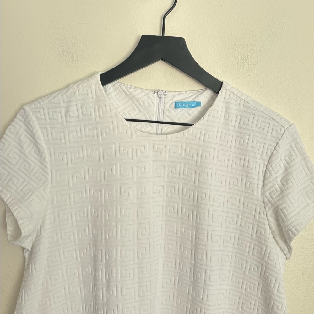 J.Mclaughlin Women’s Size Medium Short Sleeve Round Neck Texture White Dress EUC - Picture 2 of 8